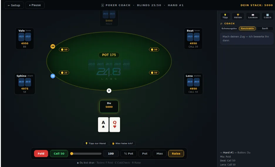 Poker Trainer – üben mit Coach-Feedback